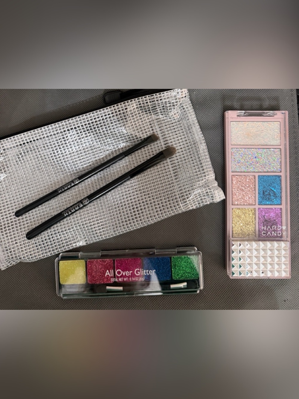 Set of 2 face/ body paint palettes - All Over Glitter & Hard Candy with brushes